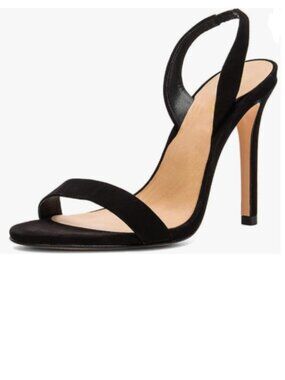 Wansseny Black Women Sexy High Heel Stilettos Open Toe Slingback Suede Sandals